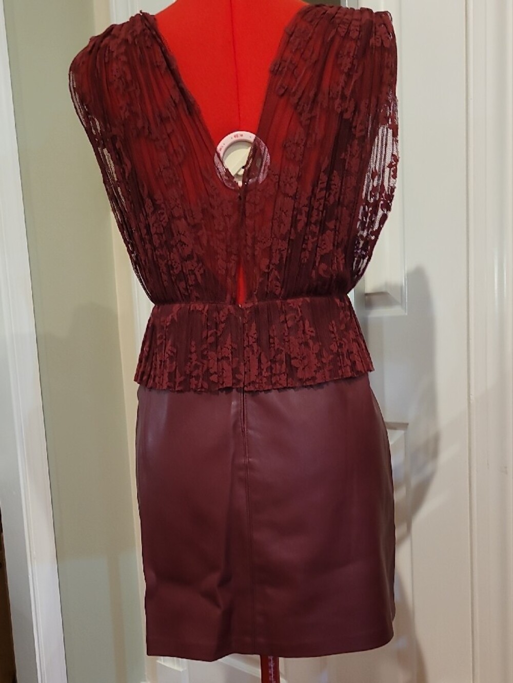 Zara V front/back Burgundy Lace-Overlay Dress
